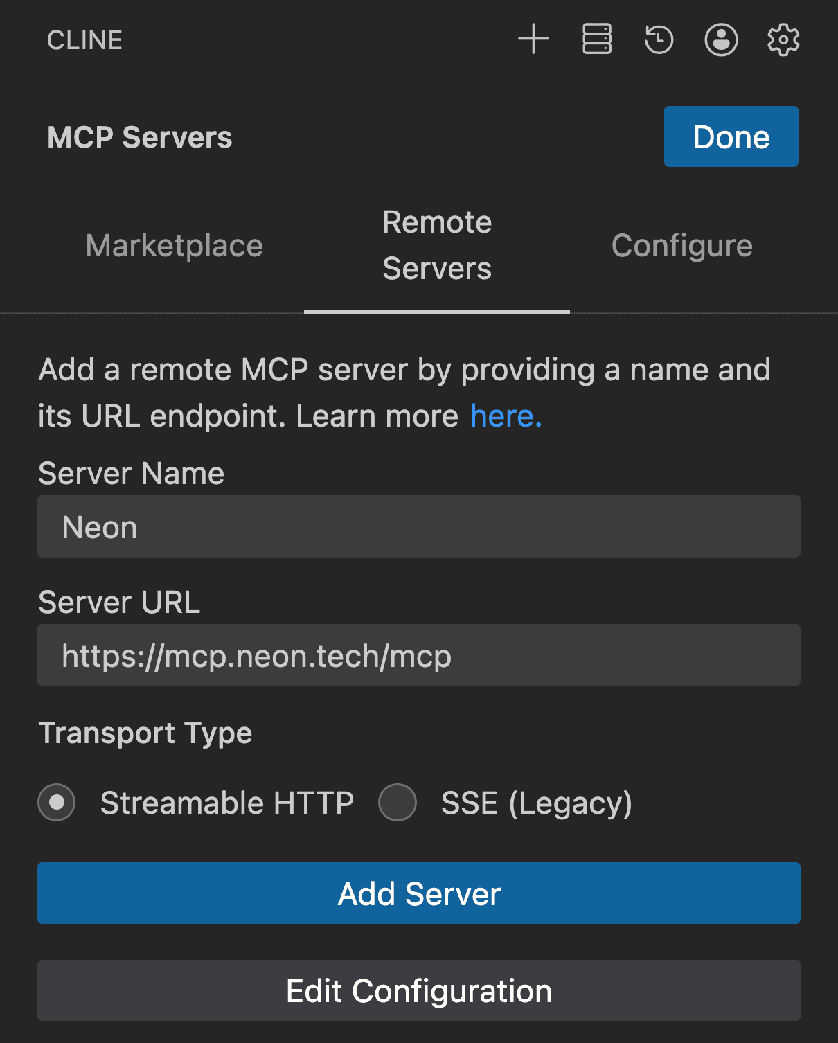 Cline Add Remote MCP Server