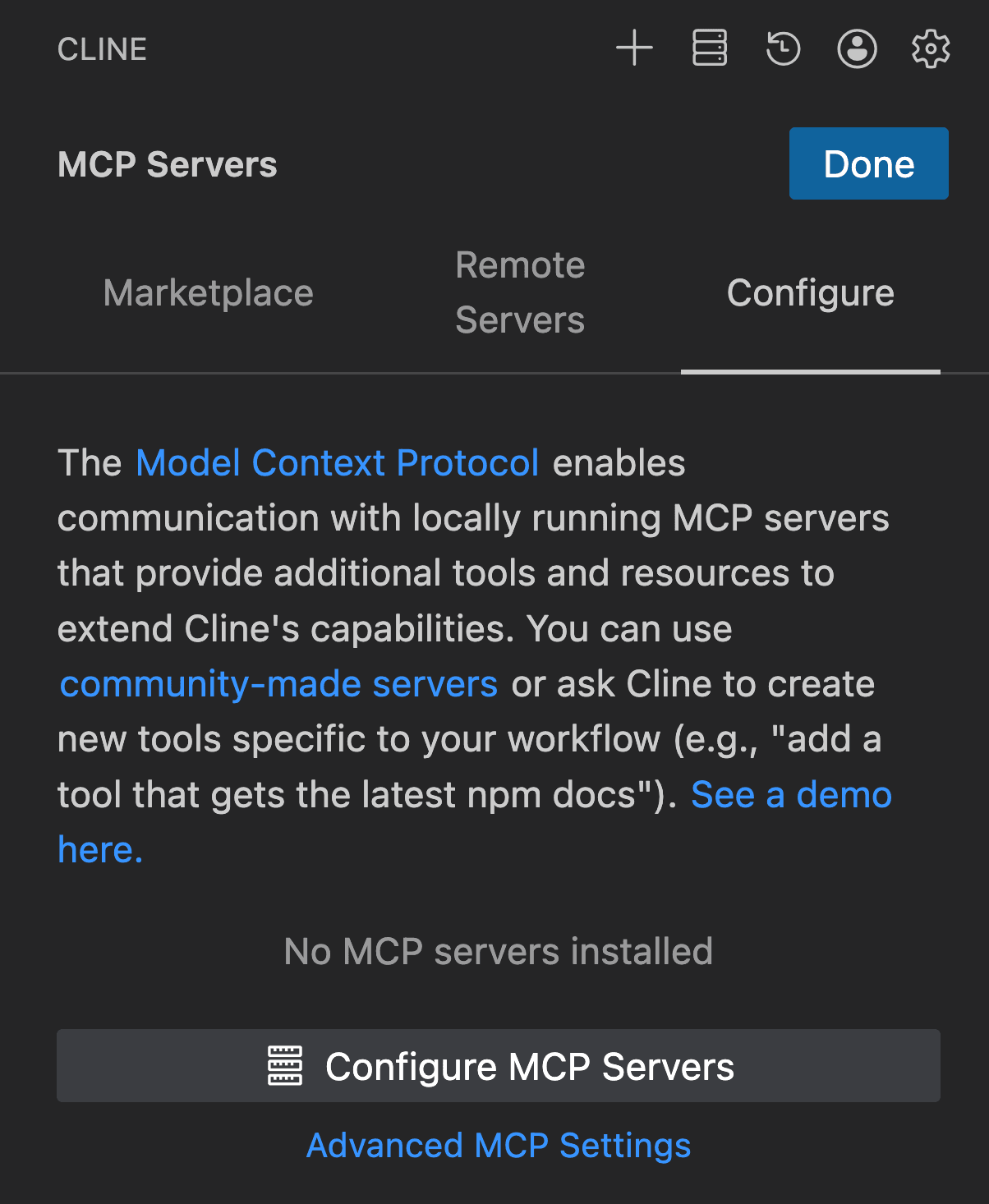 Cline MCP Server Configure