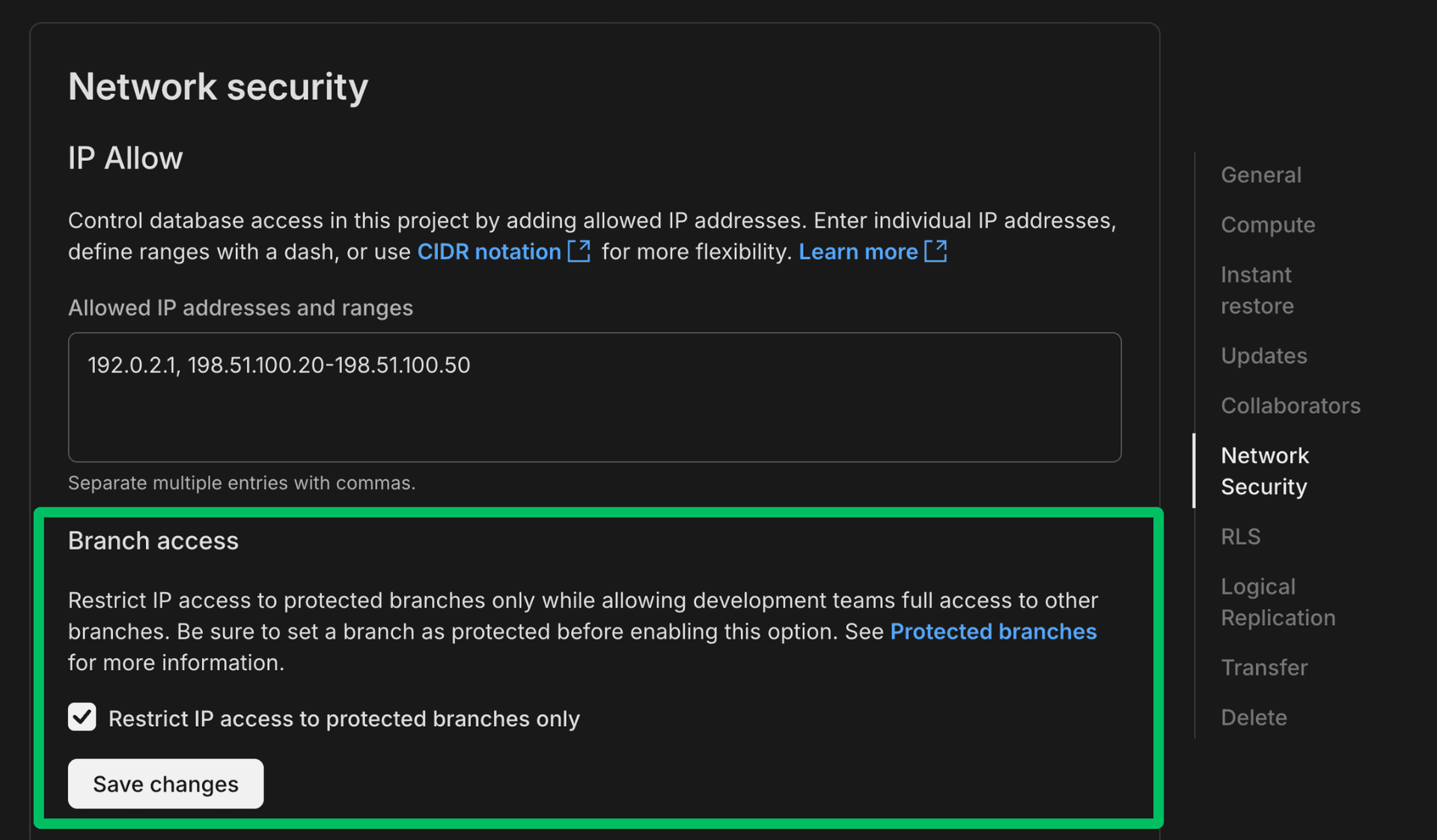 IP Allow configuration