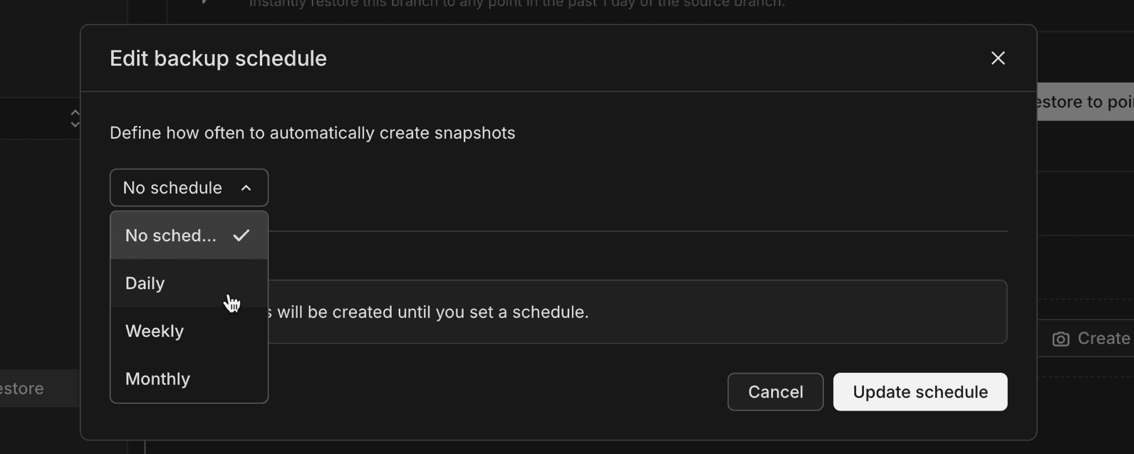 Schedule frequency options dropdown